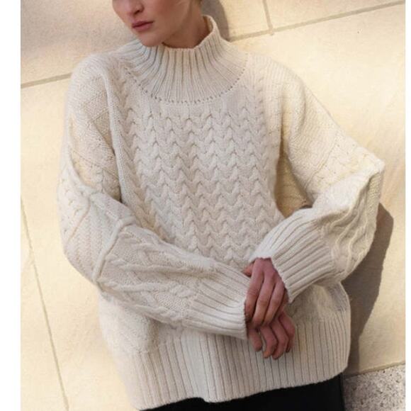 Sayaka Davis 100% Wool Fisherman Cableknit Sweater High...